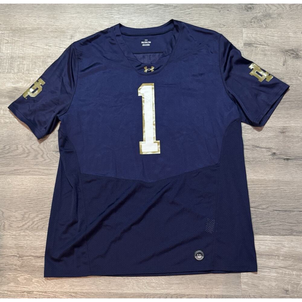 Under Armour Notre Dame Football Jersey #1 XXL Navy Blue Fighting Irish EUC